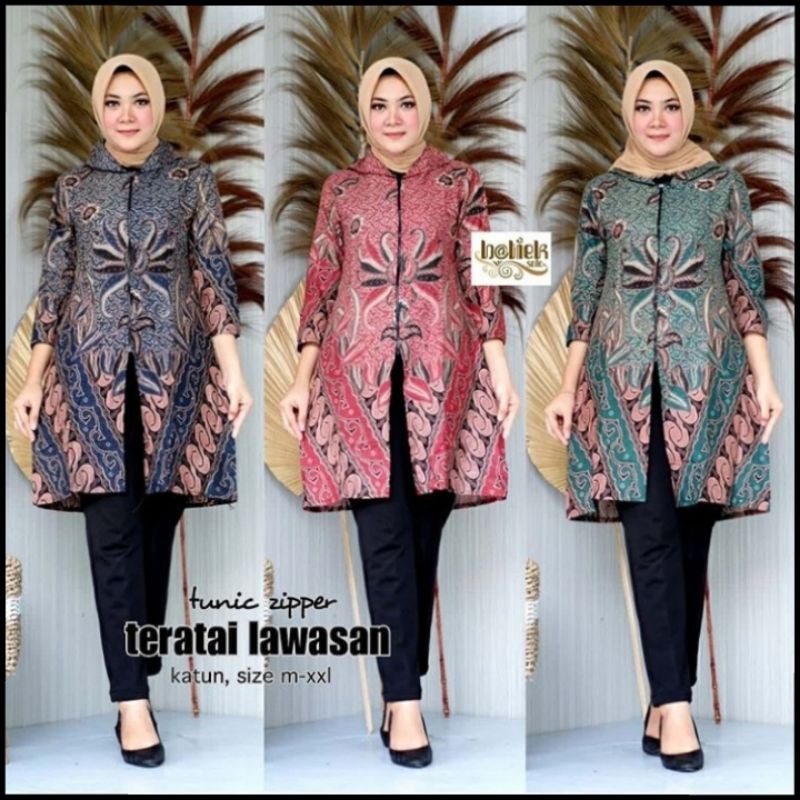 BAJU TUNIK BATIK SINARAN WANITA BUSUI ZIPPER RESLETING DEPAN SIZE M L XL XXL Jumbo Jahit RAPIH