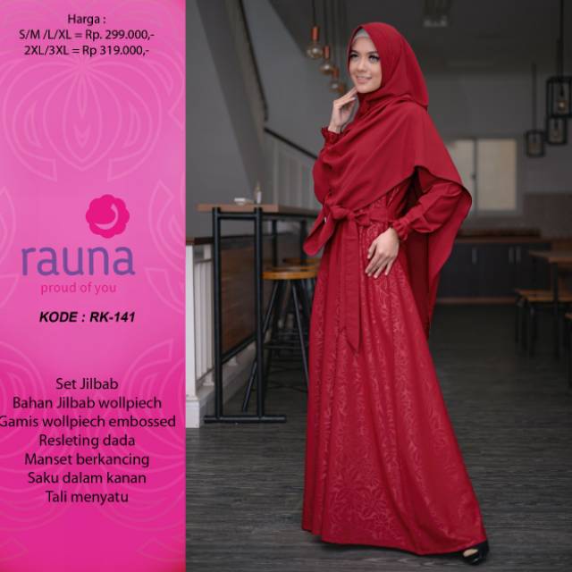 Rauna RK 141 / Rk 141 Maron / Gamis syari Rauna / Gamis set Hijab