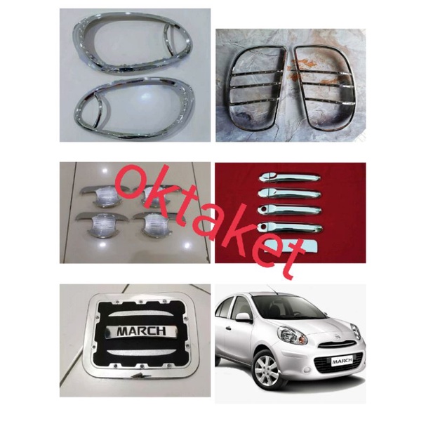 paket garnish outer handle tank cover Nissan March 5pcs chrome paket lengkap