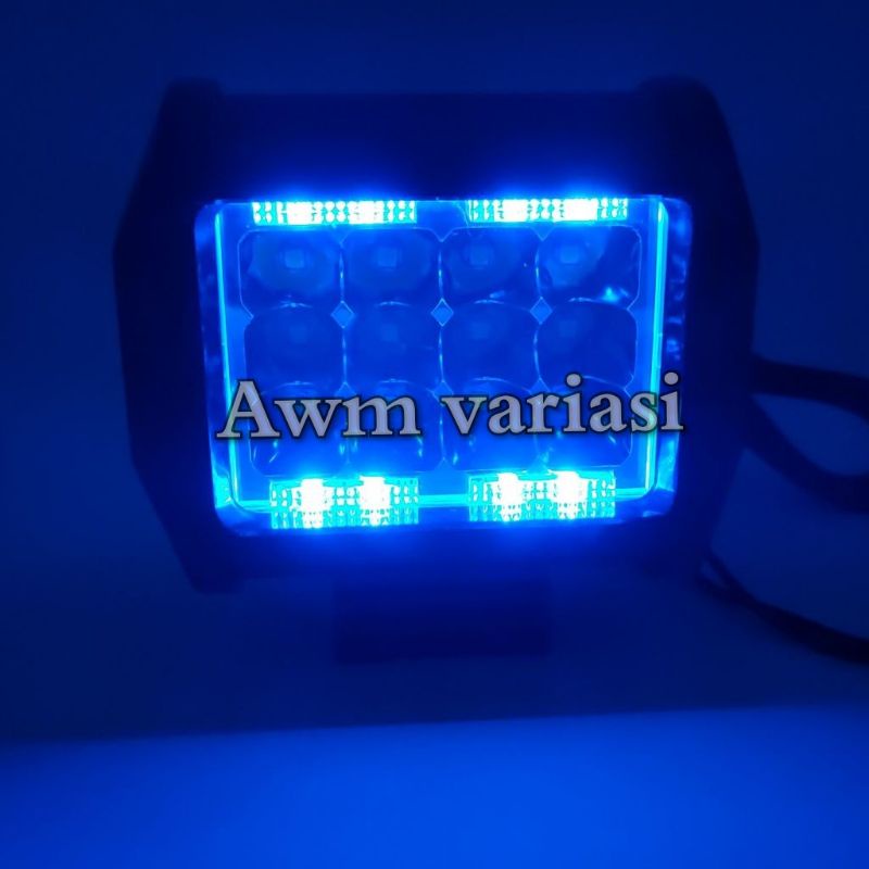 Lampu Tembak Sorot LED 12 Mata Cree Plus Biru Flash Motor Mobil