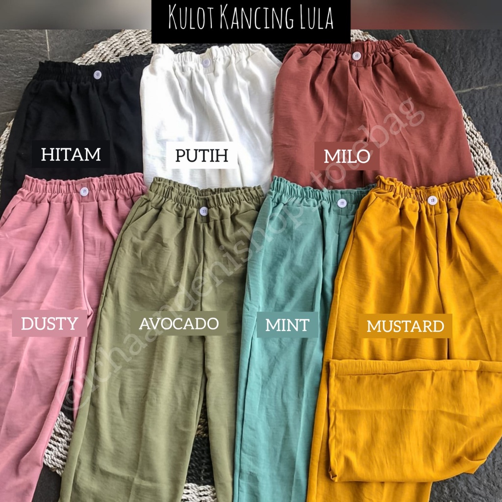 Celana Kulot Crinkle Highwaist Kancing Lula