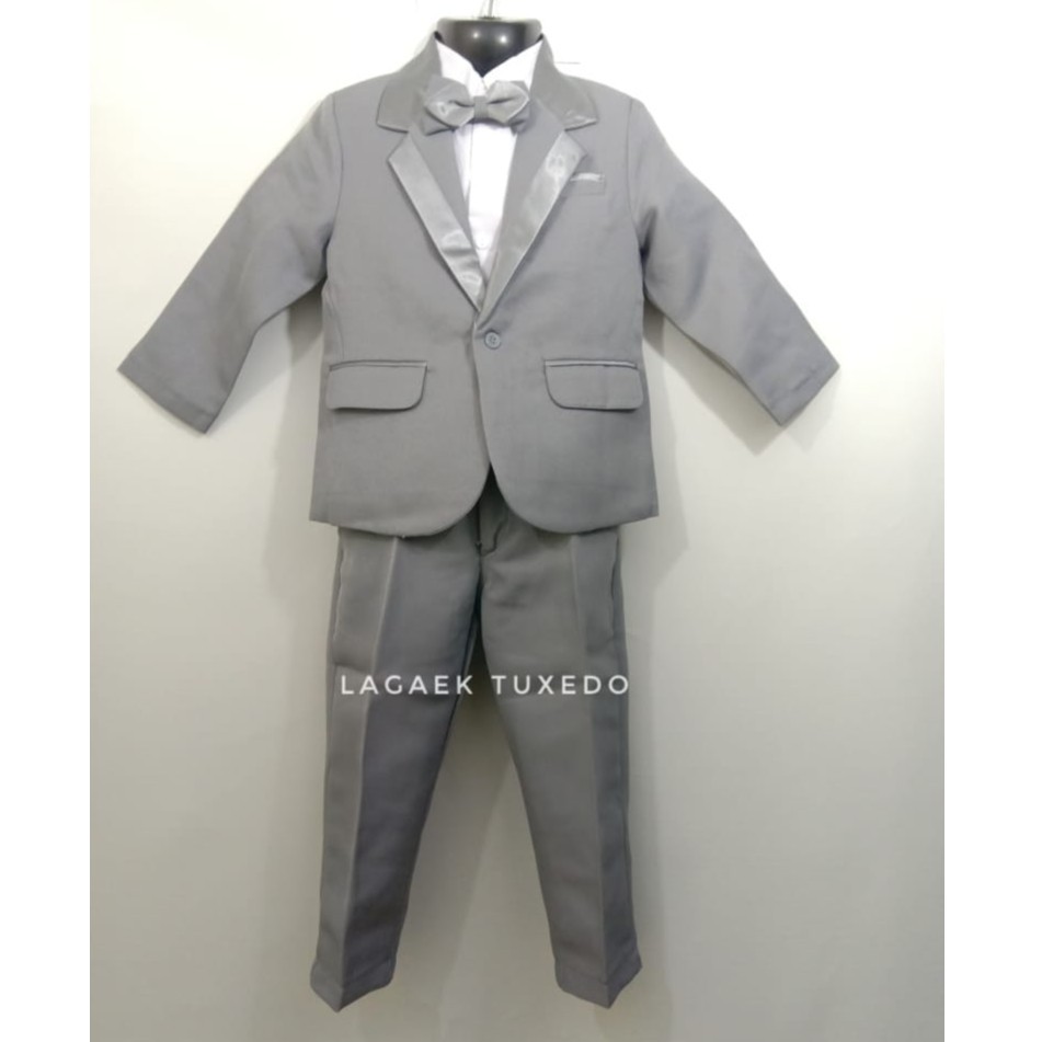 Setelan Jas Anak 4in1 Abu Silver Usia 8 9 10 11 Tahun - Setelan Formal Pesta Anak Cowok Resmi Jas Set Grey Tuxedo