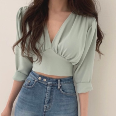 Korean Long Sleeve Crop Top Blouse Atasan Lengan Panjang 1296 (S - XL)