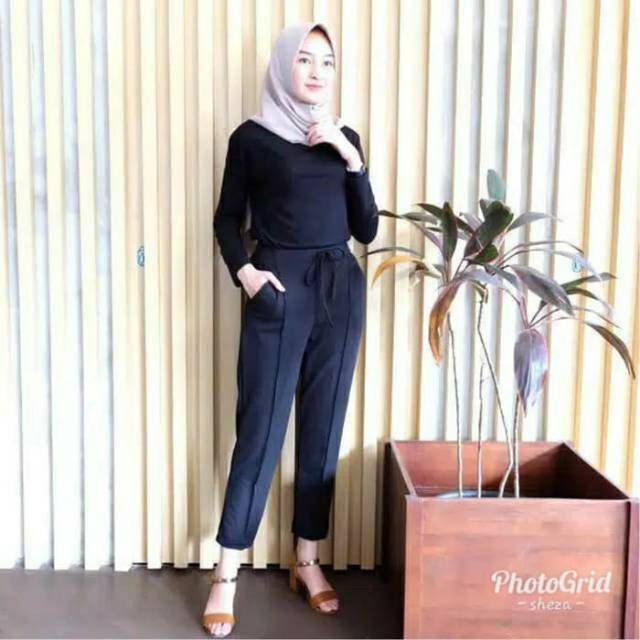 Luna Doty Pants bahan Crepe / Celana Luna Cubit Bahan Crepe Polos