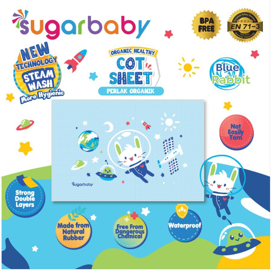 Sugarbaby Perlak Karet Organic Healthy Cot Sheet 90x60cm / Perlak Organik (Tersedia varian warna dan karakter)