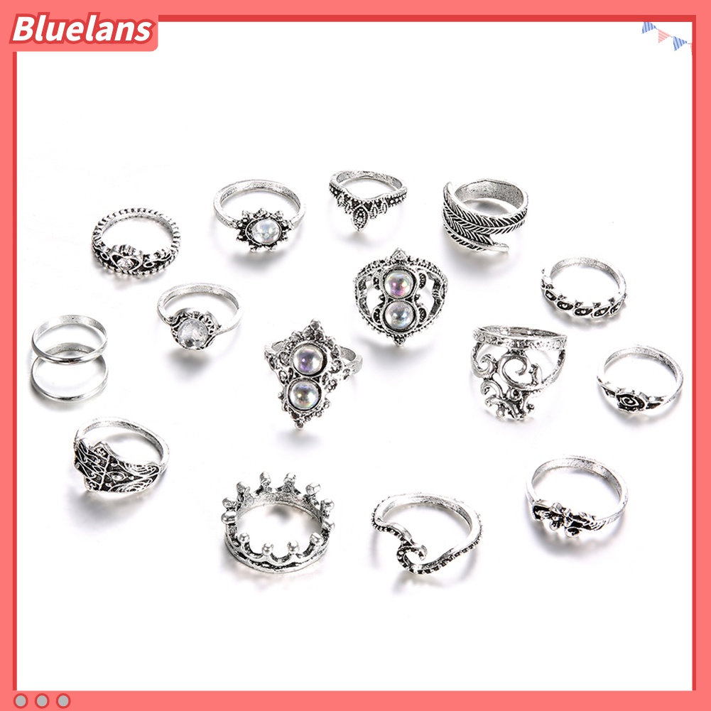 16pcs / Set Cincin Buku Jari Aneka Bentuk Gaya Retro Boho Untuk Wanita