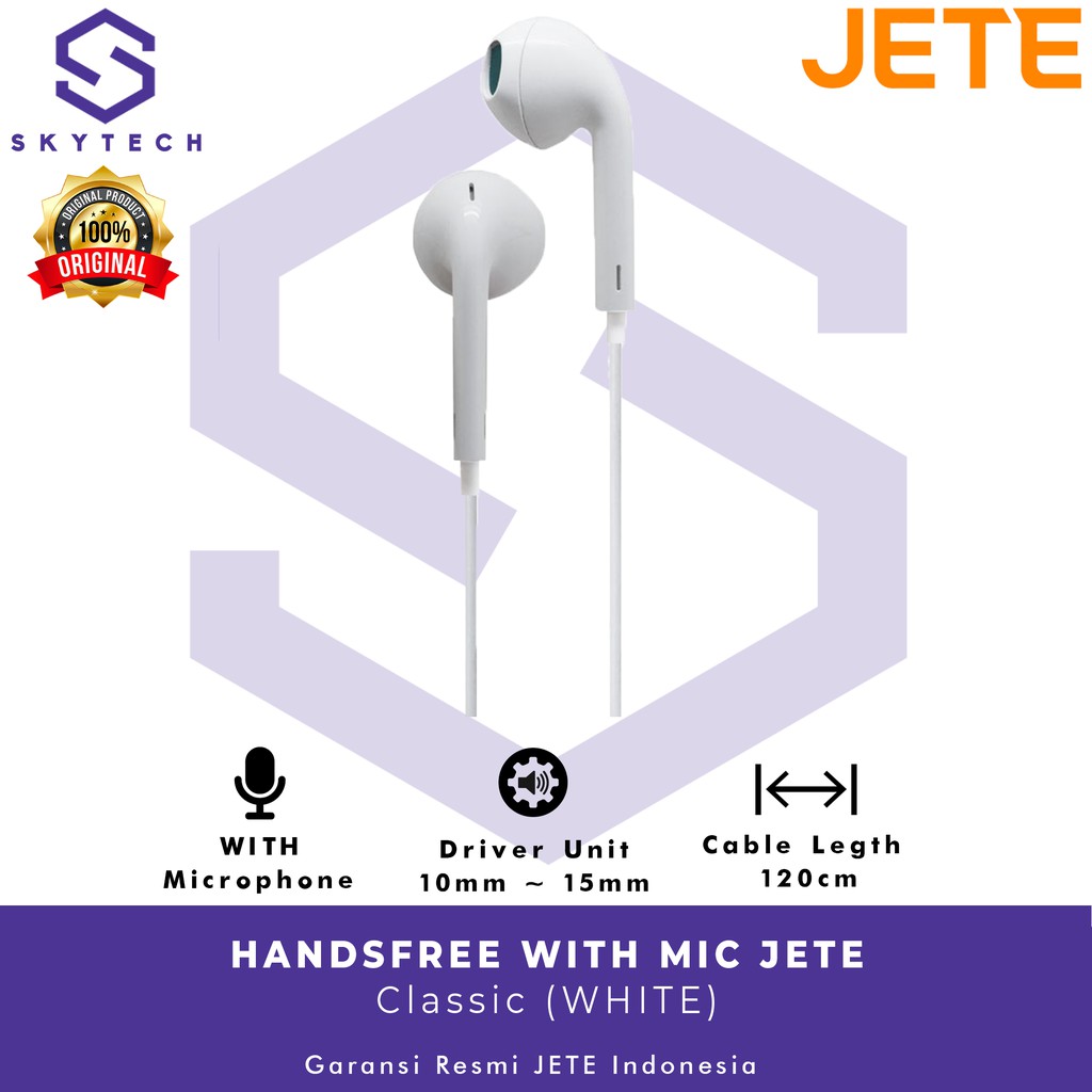 EARPHONE KABEL JETE CLASSIC WHITE ORIGINAL GARANSI RESMI