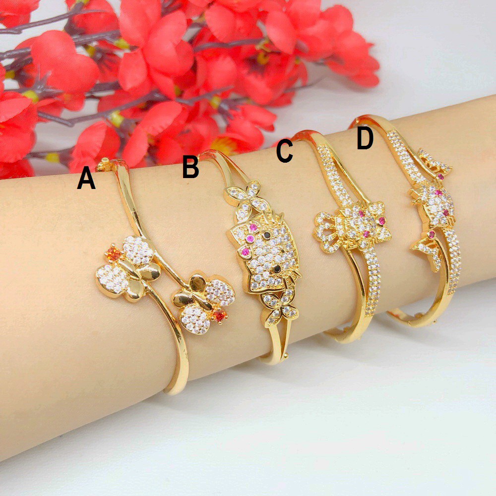 Perhiasan Gelang Bangle Xuping Kitty Kucing Lapis Emas Asli Gold Kupu Kupu - BB333