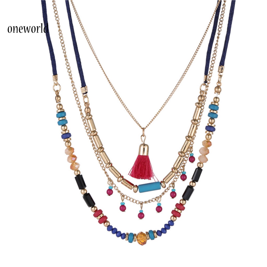 oneworld Women Bohemian Necklace Multilayer Colorful Necklace Fine Workmanship for Vacation