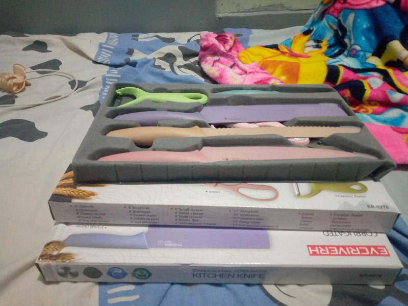 Pisau Set 6in1 Evcrierh Stainless Dilapis Anti Lengket Peralatan Masak Pisau Slot