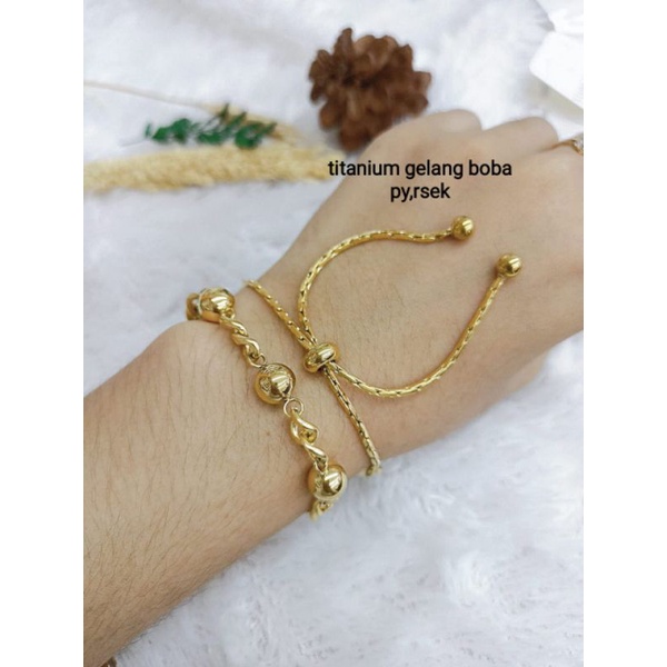 Gelang boba serut titanium, aman dipake mandi, titanium asli