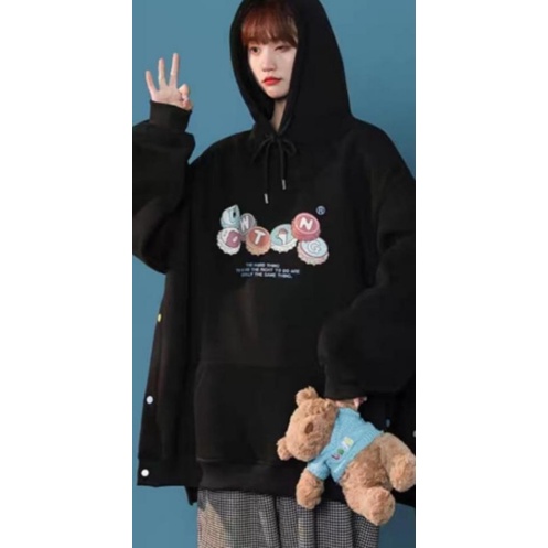 WTNG 2XL Hoodie Sweater Oversize Wanita Jacket Outerwear Berkancing Korean Style Motif Cute Fashion Terkini