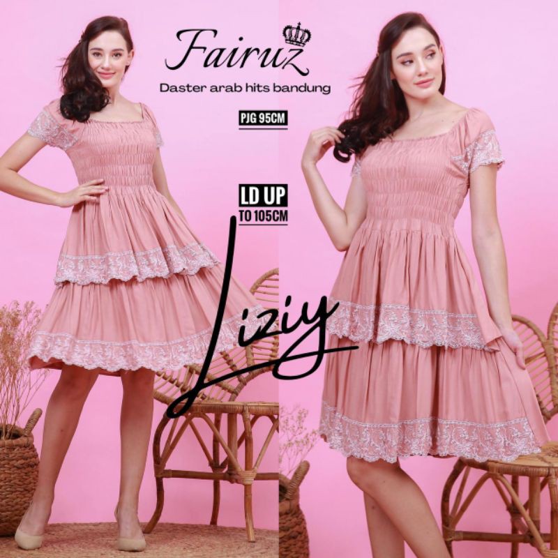 Daster Arab FAIRUZ LIZIY Mini Dress Kerut Smoke