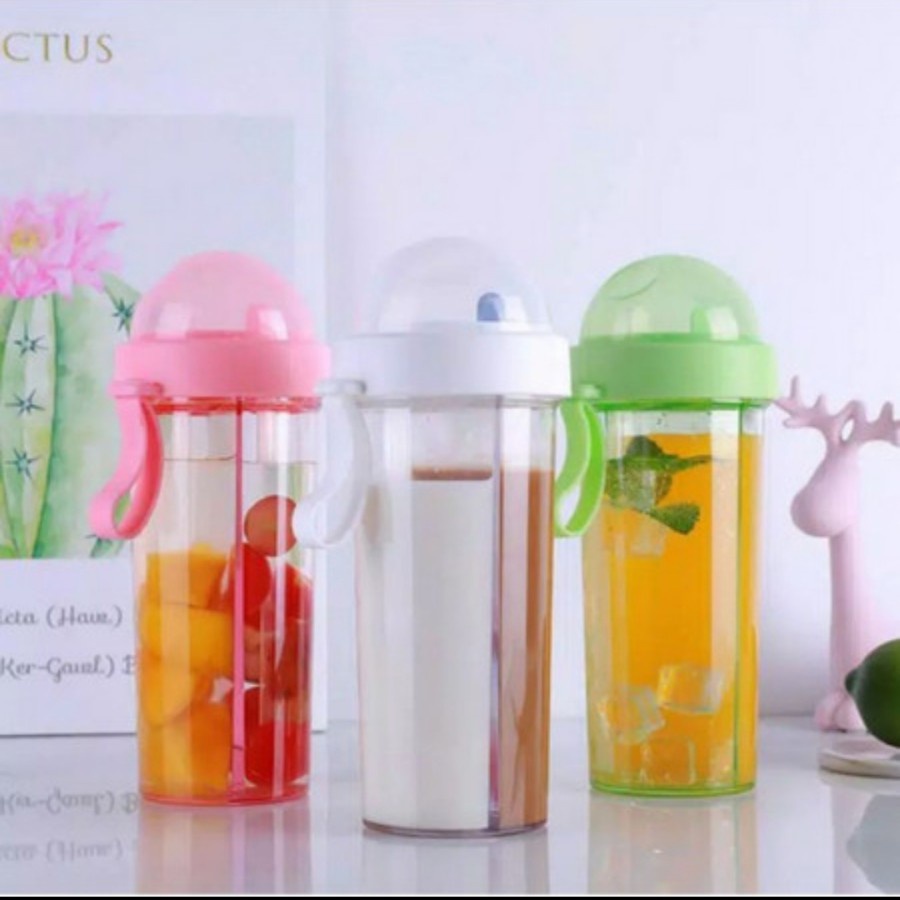 Duet Couple Bottle Travel 2in1 Dua sisi Botol Minum Sedotan Travel Gym