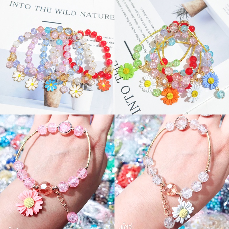 Korean Crystal Daisy Flower Tassel Bracelet Women Girl Bracelets Jewelry Accessories