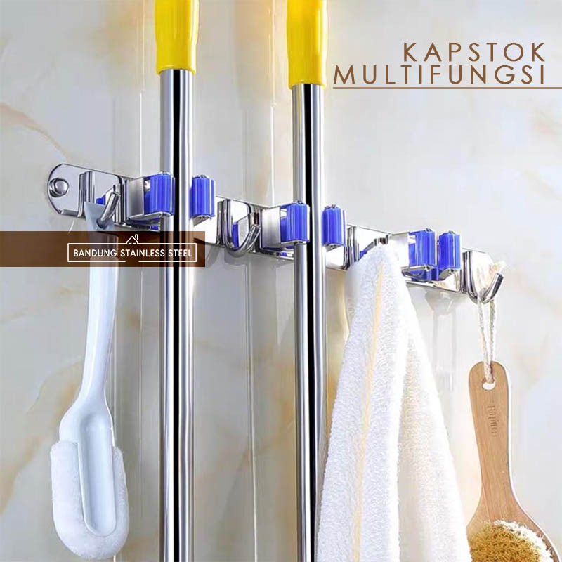 Hanger Jepit 4 Kait Stainless gantungan Pel Sapu Sikat Kapstok All in magic mop holder