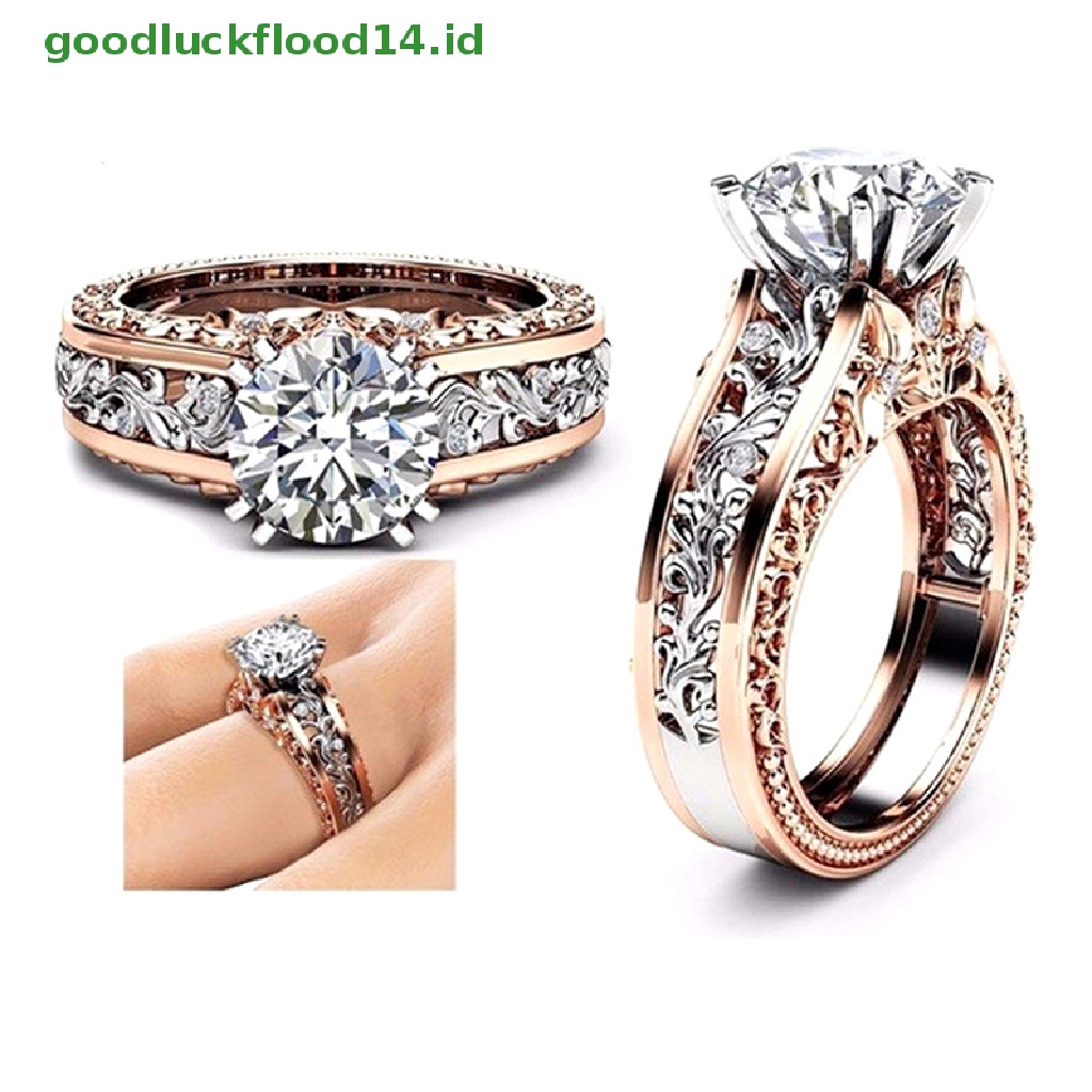 1 Pc Cincin Wanita Bahan Logam Aksen Batu Permata Kristal Zircon Model Hollow Untuk Pernikahan