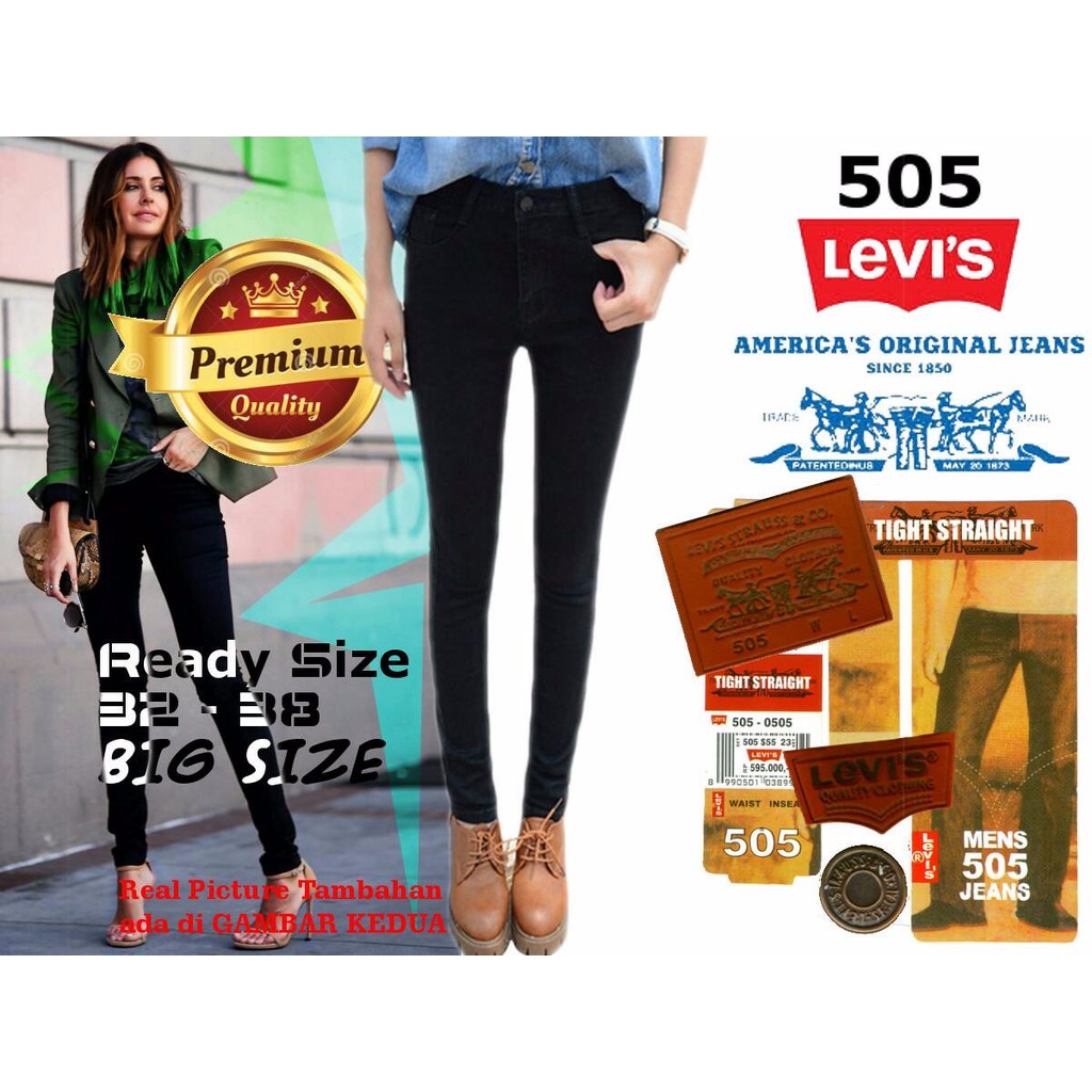Celana Jeans LEVIS 505 BLACK / HITAM Skinny WANITA PR YKK BIG SIZE