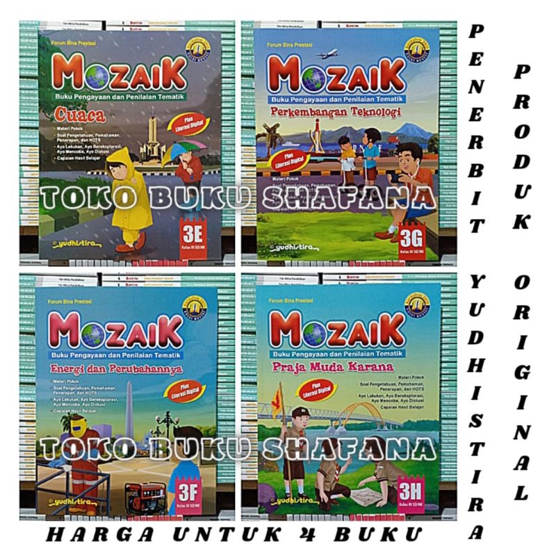 Paket 4 Buku Mozaik 3E 3F 3G 3H Yudhistira Kelas 3 SD K13 Revisi - Pengayaan &amp; Penilaian Tematik