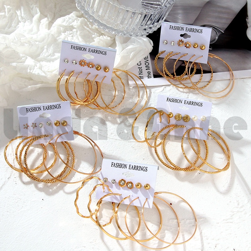 Set AntingWanita Anting Bohemian Geometric Hoop Women Earrings - Set Anting Hoop