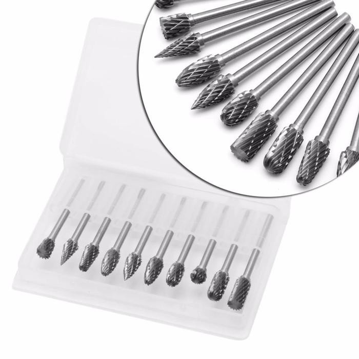 Mata Bor Tuner Gravir Ukir Besi Mini Gerinda Carbide Rotary set 10pcs