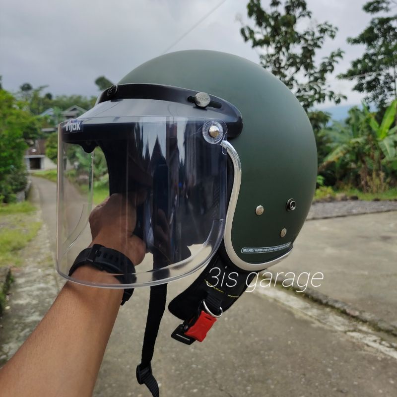 HELM BOGO RETRO FULL LEHER KACA DATAR SNI WANITA DEWAS