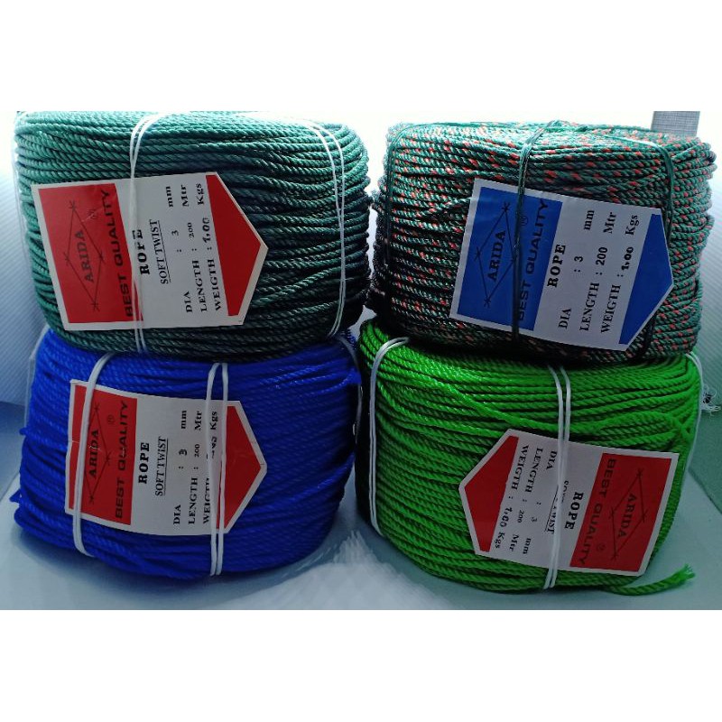 

TALI ARIDA 3MM 200METER 1KG BEST QUALITY TALI JEMURAN TALI KUAT TALI PLASTIK ARIDA TALI 200METER