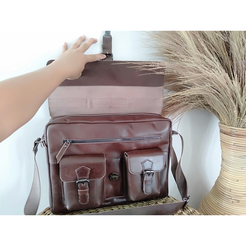 Tas laptop besar kulit sapi asli pull up premium garut