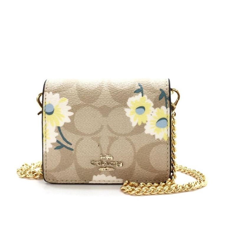 Dompet wanita Coach Mini Wallet in Signature with daisy Print