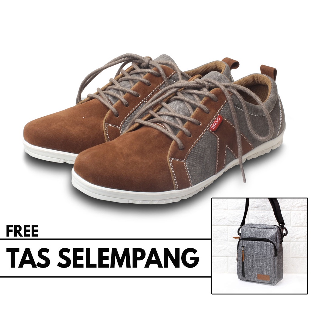 sepatu kasual pria LV-coklat GRATIS tas slempang sv44