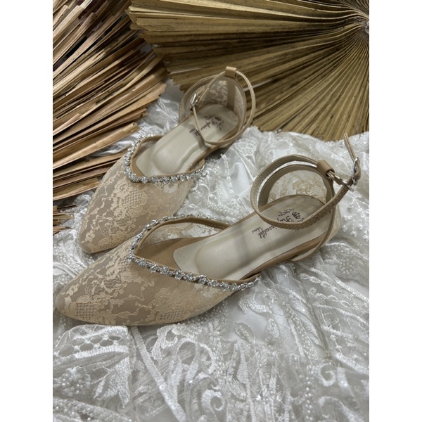 flatshoes wanita wedding azwina cream tali asesoris