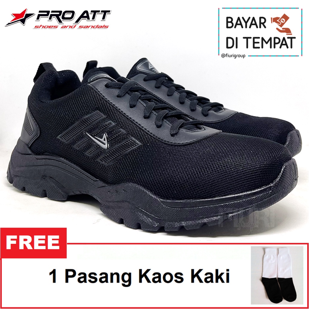 PRO ATT Man All Black Sepatu Kets Pria - Sepatu Sneakers Pria - Sepatu Olahraga Sport Pria - Sepatu Casual Kanvas - Sepatu Jogging Lari Fitness Gym Senam Pria- Sepatu Anak Laki-Laki Cowok - Sepatu Sekolah Bertali SD SMP SMA