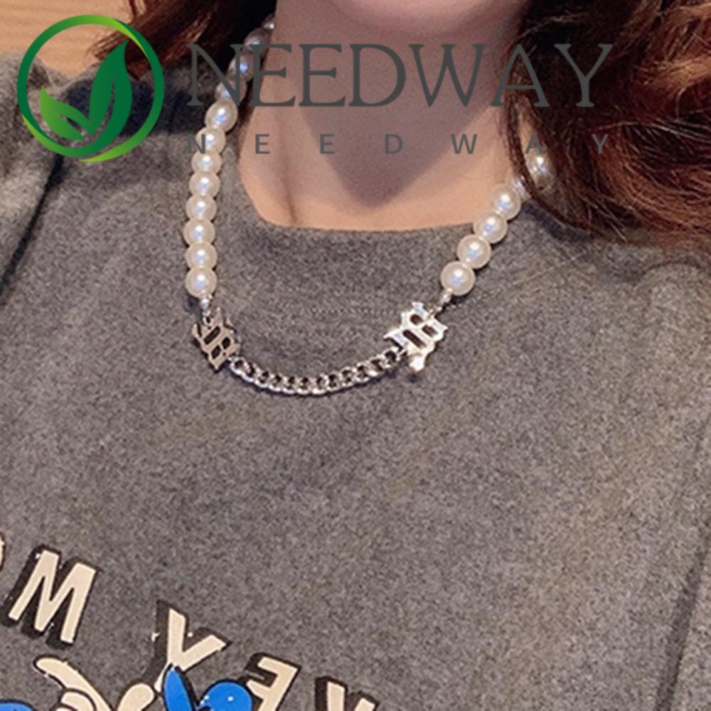 Needway  Cool Pearl Necklaces Men Pendants Clavicle Chain Letter Trendy Punk Ghost Cactus Fashion Jewelry Choker