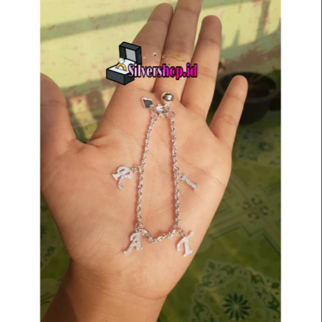 Gelang nama gantung perak asli