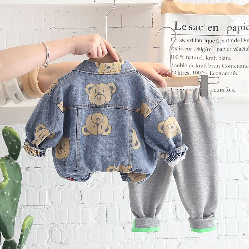 [COD]  Setelan anak laki laki motif BEAR DENIM 0-5 Tahun Baju 3in1 baju impor premium