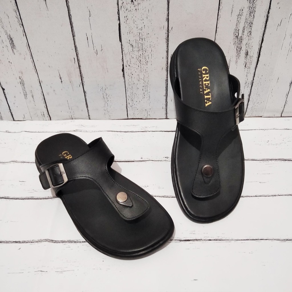 Munso Black | Sendal Jepit Kulit Original Santai Kasual Pria Cowok Sandal Footwear | FORIND x Greata