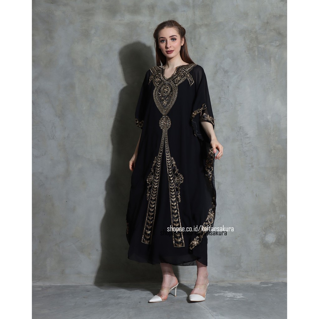 Baju Gamis Wanita Bordir luna warna hitam putih hijau terbaru bahan Sifon ready stok siap kirim