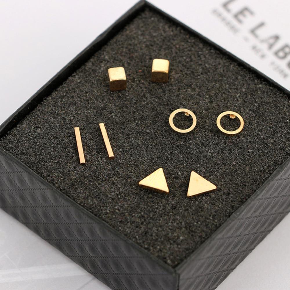 Timekey 4PCS / Set Anting Tusuk Bentuk Geometri Segitiga / Kotak / Lingkaran Untuk Wanita A7K3