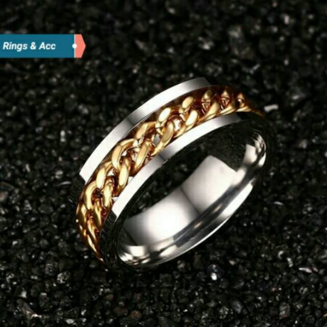 Cincin Titanium Rantai Silver & Emas - Cincin Titanium - Cincin Pria - Cincin Single - Cincin