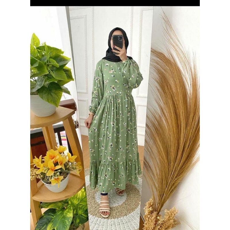 Gamis Jumbo / Dress Muslim wanita / Maxy dress muslim / Gamis Wanita busui friendly-Dress intan green