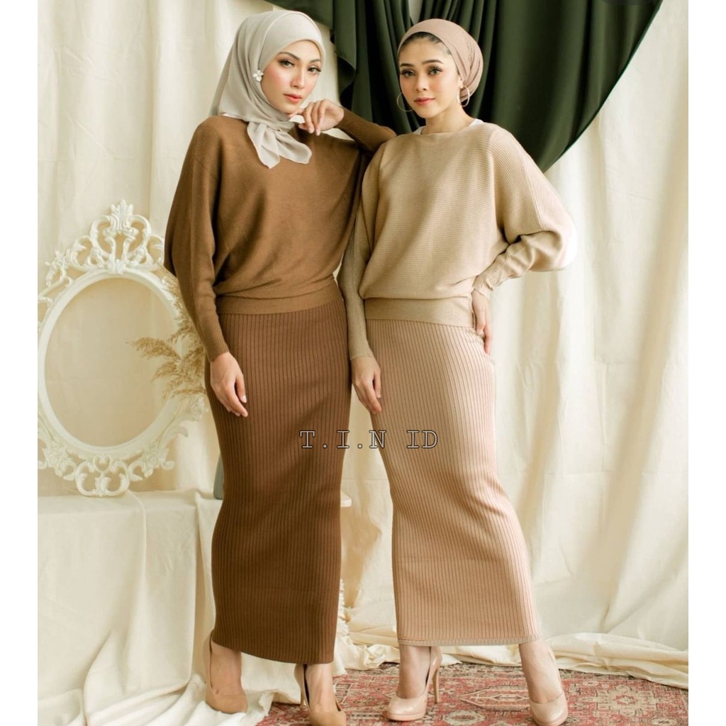 Rok rajut span premium Import Long pensil rib knit skirt