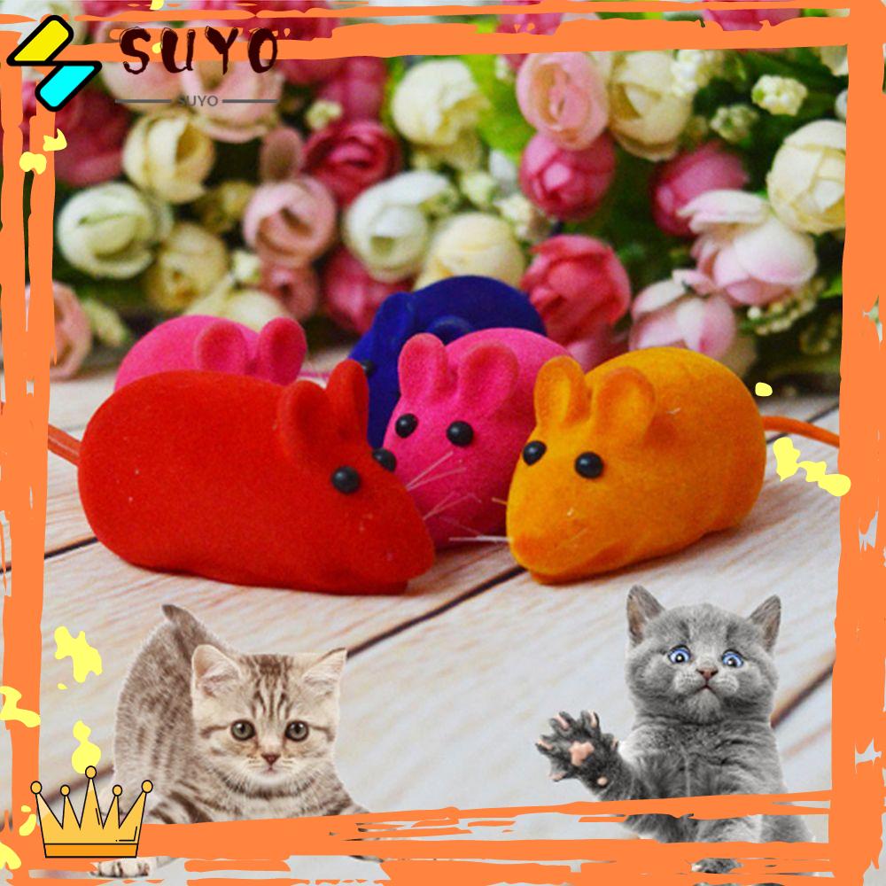 Suyo 2pcs Mainan Tikus Palsu Dengan Suara Mencicit Warna Acak Untuk Hewan Peliharaan