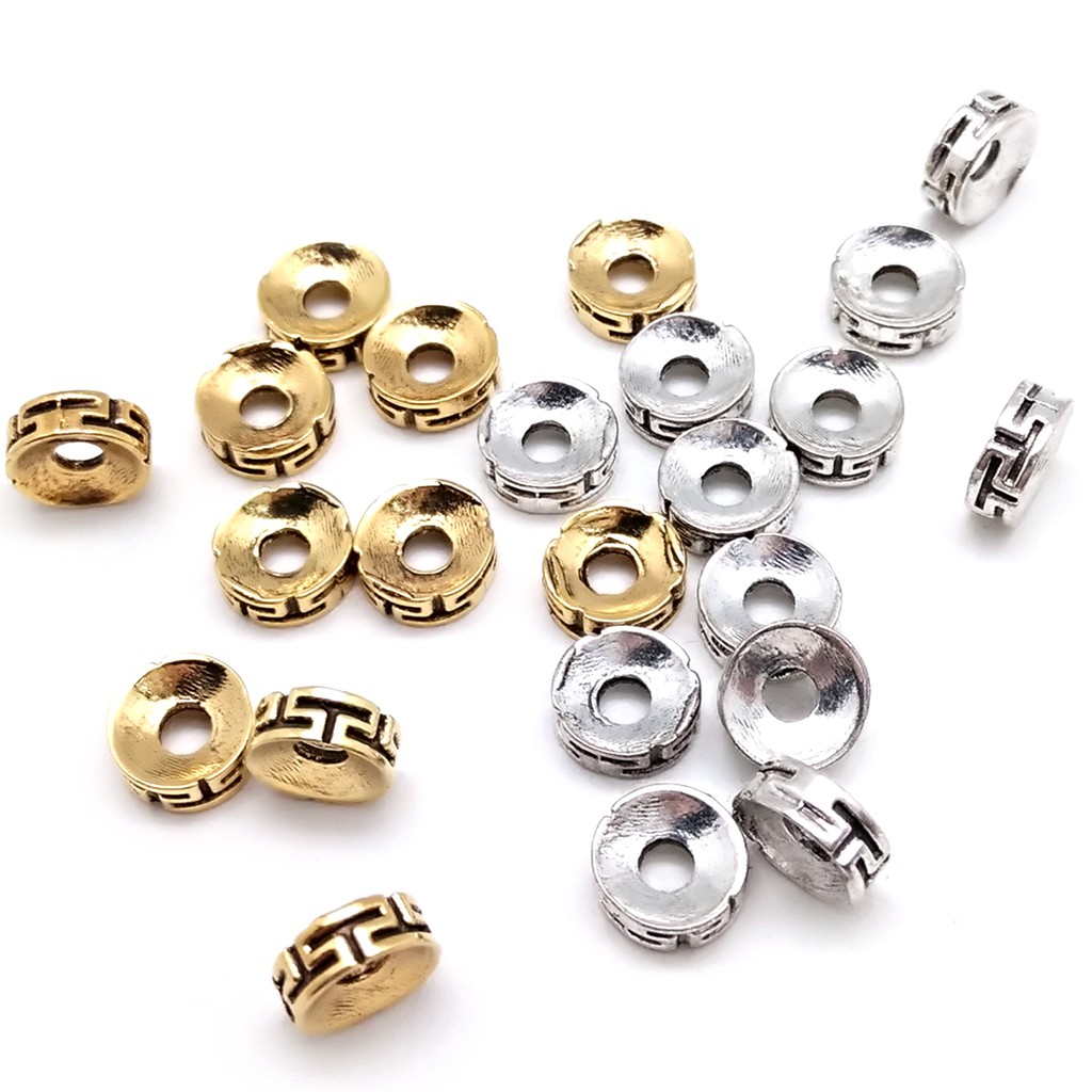 Wholesale 50/30pcs/lot Flat Round Beads Zinc Alloy Metal Spacer Beads For DIY Bracelet Necklace Jewelry Making Accessories