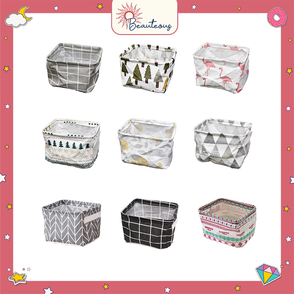 Keranjang Tempat Kosmetik Desktop Storage Multifungsi Organizer Box Kecil Lipat Motif Lucu