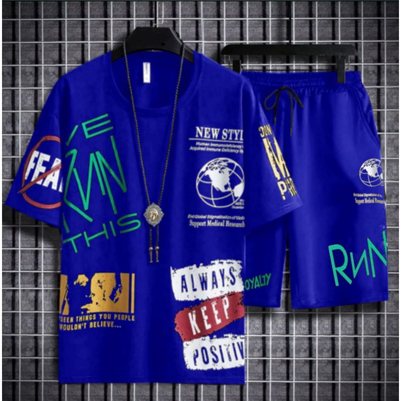 N_S Stelan Pria/Wanita 1Set Distro T-Shirt Baju Pendek+Celana Pendek Motif RNC