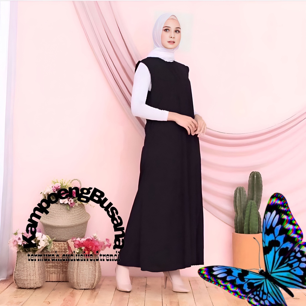 Gamis Inner Lekbong Kutung Tanpa Lengan Polos Muslimah