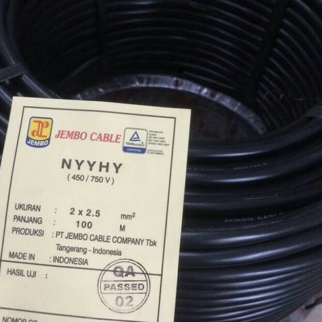 Kabel NYYHY / Cable NYYHY 2x2.5mm / 2x2.5 mm Hitam @100Meter Jembo