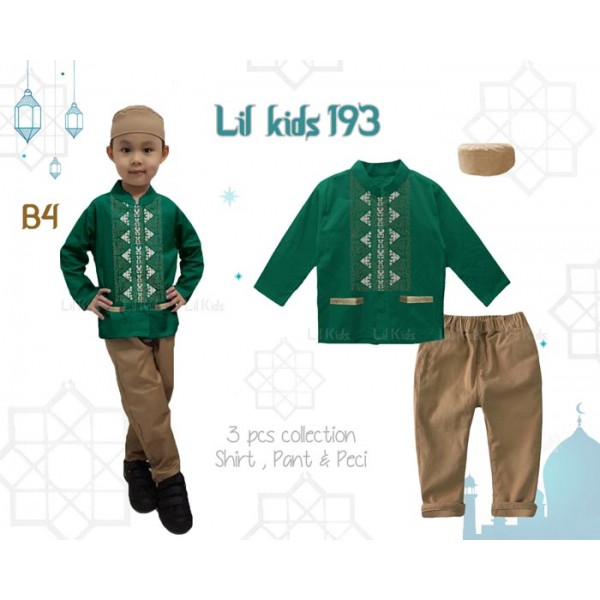 IMPORt LK193 B4 Baju Koko Muslim India Anak Hijau Botol Lengan Pendek Kopiah Peci Pakistan Punjabi
