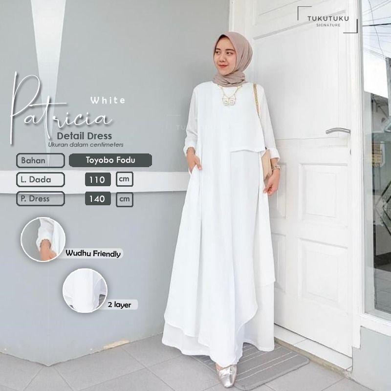 Patricia Dress Maxy Gamis Jumbo Polos Putih Katun Toyobo Fodu Ld 110 Fit XXL Busui By TukuTuku