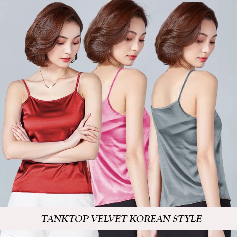 Tank Top Tanktop Wanita Tali Kecil Velvet Polos Korean Kaos Singlet Cewek All Size